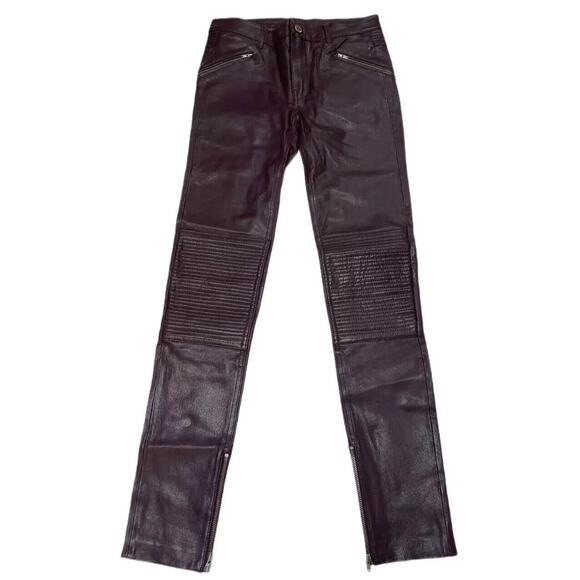 BLK DNM Women's Dark Violet Mid Rise Slim Fit Leather Skinny Ankle Pants Size 28 - Picture 1 of 10